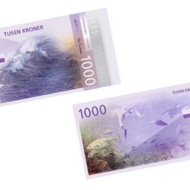 Το χαρτονόμισμα για τις 1000 κορώνες απεικονίζει τοπία σε βαθιές αποχρώσεις του μωβ