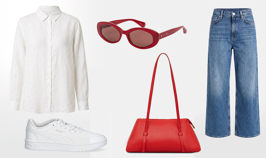 Λευκό πουκάμισο, United Colors of Benetton // Sneakers Court Lally, Puma // Γυαλιά ηλίου Carolyn, AllSaints // Δερμάτινη boho τσάντα, Answear.LAB // Τζιν παντελόνι, Rag&Bone