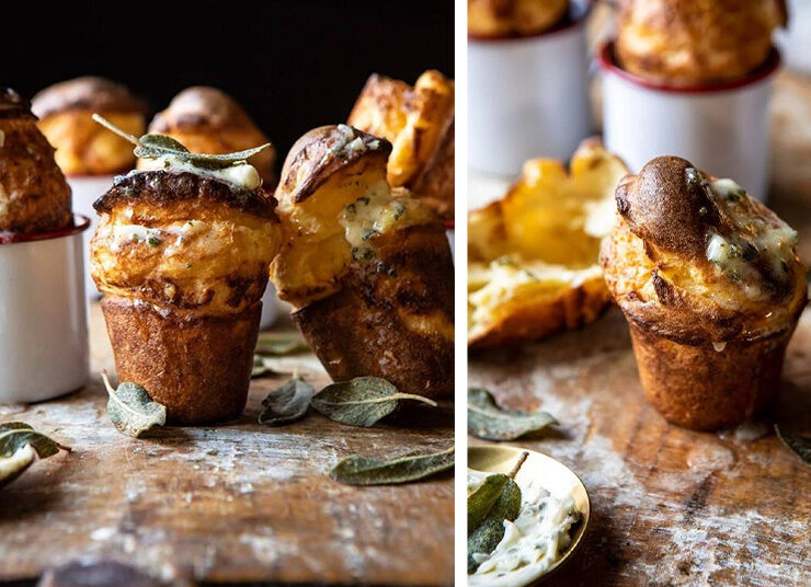 Popovers παρμεζάνας με βούτυρο σκόρδου και τραγανό φασκόμηλο