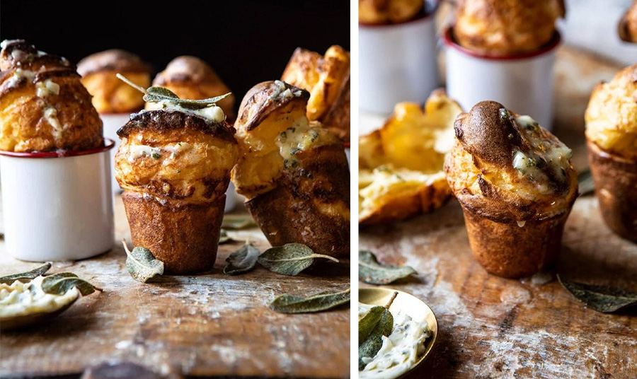 Popovers παρμεζάνας με βούτυρο σκόρδου και τραγανό φασκόμηλο