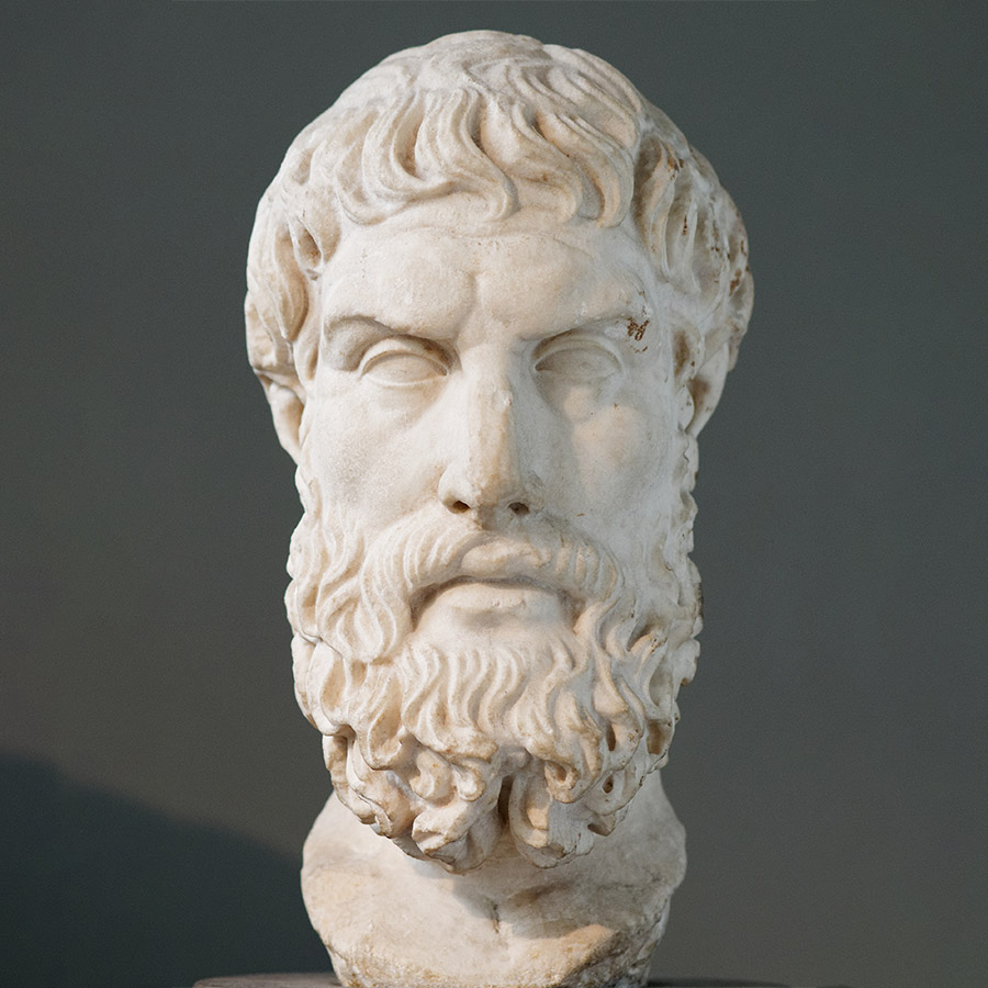 Γλυπτό με τη μορφή του Επίκουρου, ιδρυτή της Επικούρειας Σχολής, Ρωμαϊκό αντίγραφο από το αυθεντικό της ελληνιστικής περιόδου PHOTO WIKIPEDIA