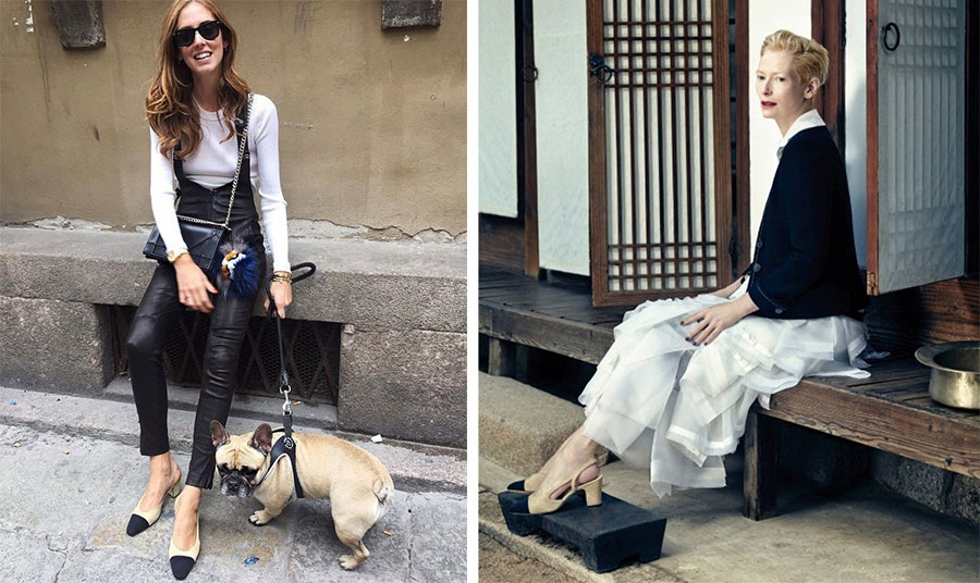 Η γόβα της Chanel ήταν από μπεζ δέρμα με μαύρο χρώμα στη μύτη δεν ήταν τυχαία επιλογή! Ο ουδέτερος τόνος κάνει τα πόδια για να φαίνονται μακρύτερα, ενώ η σκούρα άκρη κάνει τα πέλματα να φαίνονται μικρότερα!