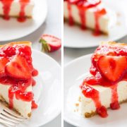 Τσιζκέικ με στραγγιστό γιαούρτι και σάλτσα φράουλα