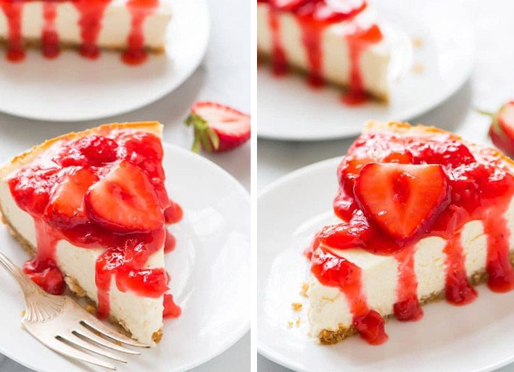 Τσιζκέικ με στραγγιστό γιαούρτι και σάλτσα φράουλα