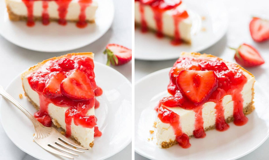 Τσιζκέικ με στραγγιστό γιαούρτι και σάλτσα φράουλα