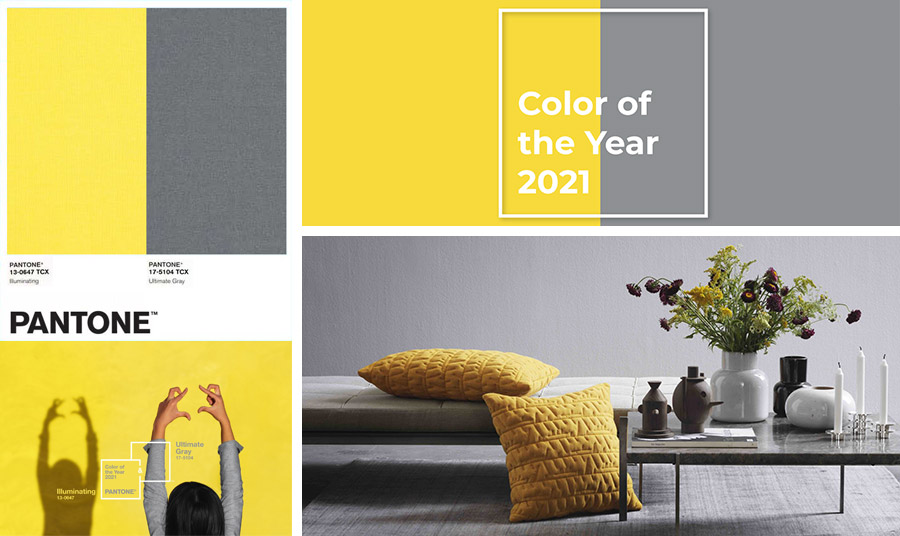 Το PANTONE 13-0647 Illuminating είναι ένα λαμπερό και χαρούμενο κίτρινο χρώμα με ζωντάνια. Το PANTONE 17-5104 Ultimate Grey είναι εμβληματικό, που συμβολίζει τη σταθερή βάση και τα γερά θεμέλια