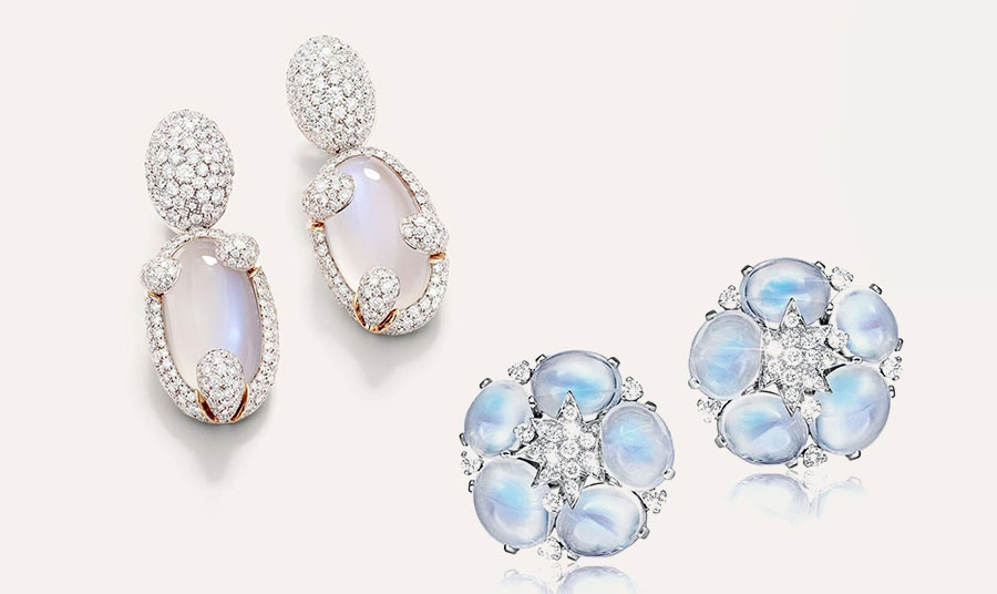 Σκουλαρίκια δεμένα με φεγγαρόπετρα και διαμάντια POMELLATO // Σκουλαρίκια Stardust Cluster από χρυσό 18Κ διαμάντια και σεληνόλιθο, VERDURA