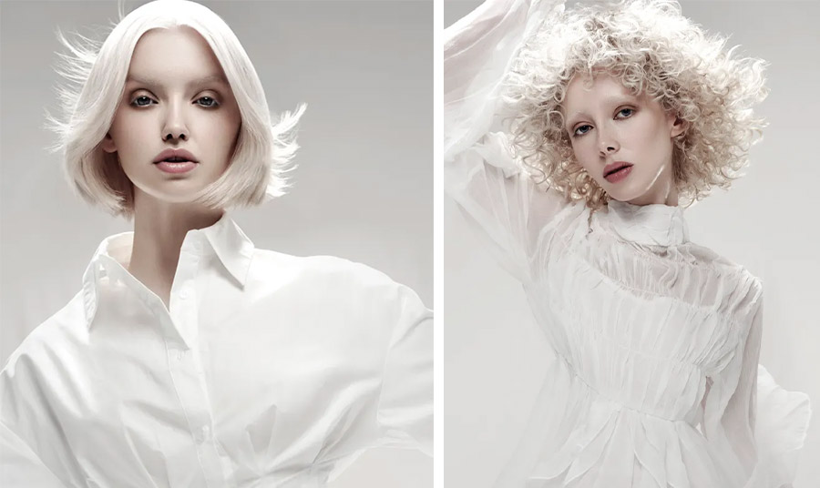 HAIR ARTIST ANDREW SMITH «VARIATIONS ON WHITE» PANTONE COLOUR OF THE YEAR 2026, PHOTOGRAPHER RICHARD MILES