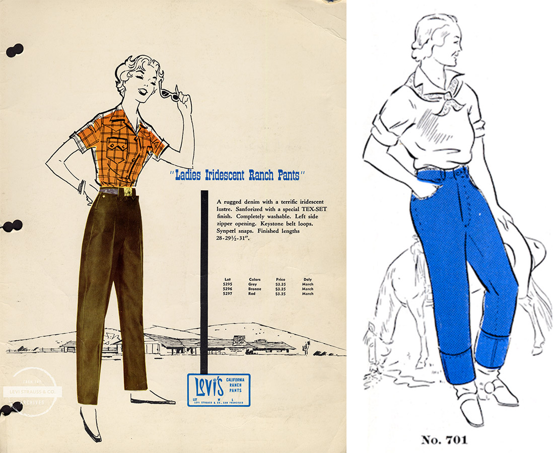 Διαφήμιση και σκίτσο για τα γυναικεία τζιν παντελόνια της Levi’s το 1934 PHOTO LEVI’S.CO ARCHIVES