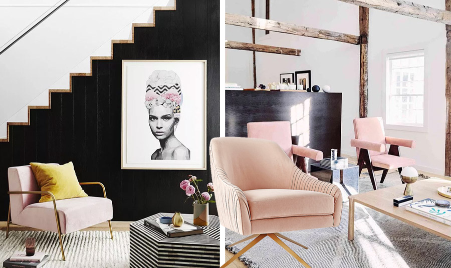 Μία καρέκλα ή πολυθρόνα σε «σκονισμένο» ροζ μπορεί να δώσει έναν άλλο αέρα στη διακόσμηση. Ταιριάζει εκπληκτικά με το μαύρο αλλά και με μεταλλικά ή ξύλινα έπιπλα