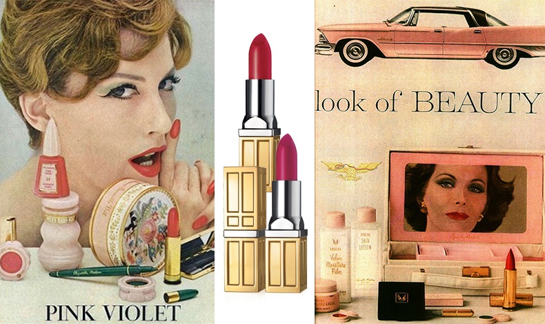Διαφήμιση του 1950, Elizabeth Arden Pink Violet, όταν είχε δημιουργήσει το "total look", δηλ. ίδιες αποχρώσεις για ρουζ, νύχια και κραγιόν // Υπέροχα κραγιόν σήμερα, από τη φετινή συλλογή // Για πρώτη φορά, συνδύασε ως δώρο, μια κασετίνα γεμάτη προϊόντα μακιγιάζ με κάθε αγορά ενός Chrysler Imperial το 1960!