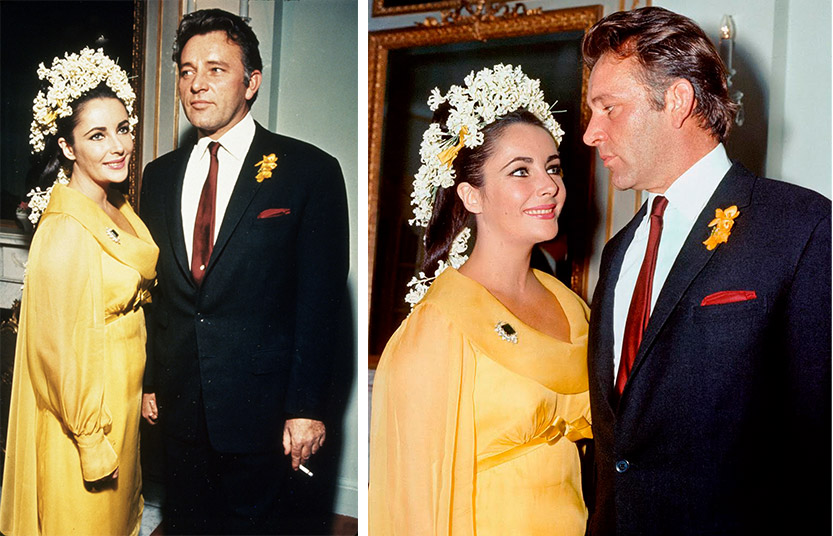 Την ημέρα του γάμου της με τον Ρίτσαρντ Μπάρτον με το φόρεμα babydoll από σιφόν με ιμπεριάλ μέση