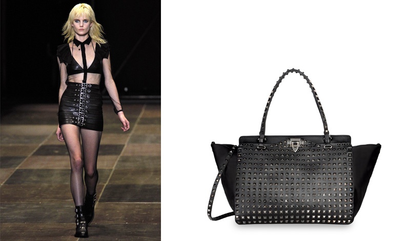 Από αριστερά: Saint Laurent, τσάντα "Rockstud" Valentino Garavani
