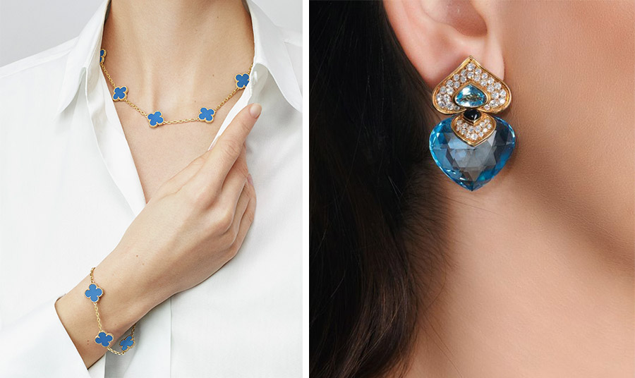Κοσμήματα από μπλε τοπάζι, Van Cleef & Arpels // Vintage σκουλαρίκια από χρυσό, διαμάντια και τοπάζι