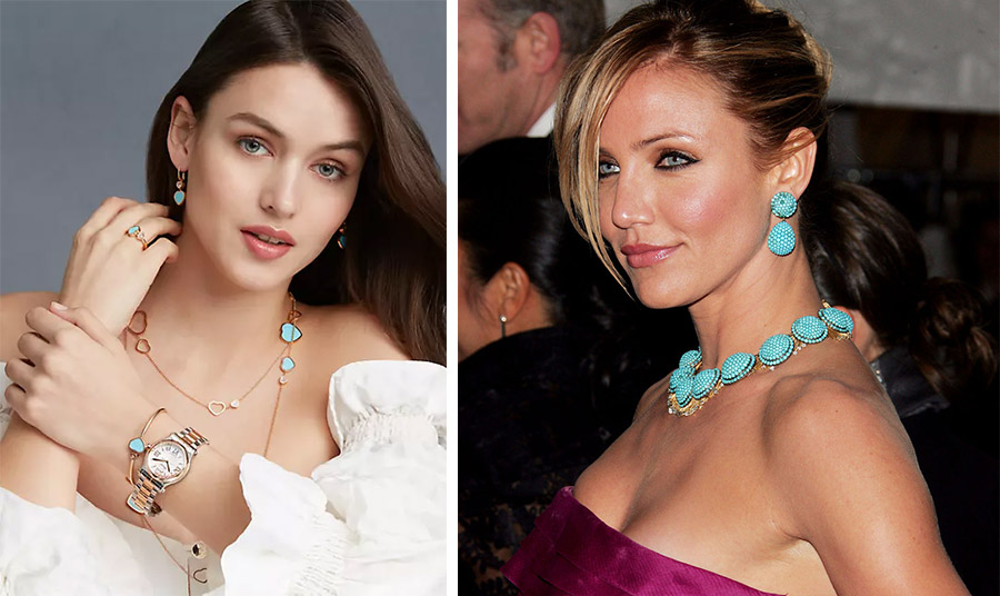 Κοσμήματα από χρυσό με τιρκουάζ, Chopard // Η Κάμερον Ντίαζ με κοσμήματα από τιρκουάζ