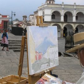 Υπαίθριος ζωγράφος στην κεντρική πλατεία της Αντίγκουα