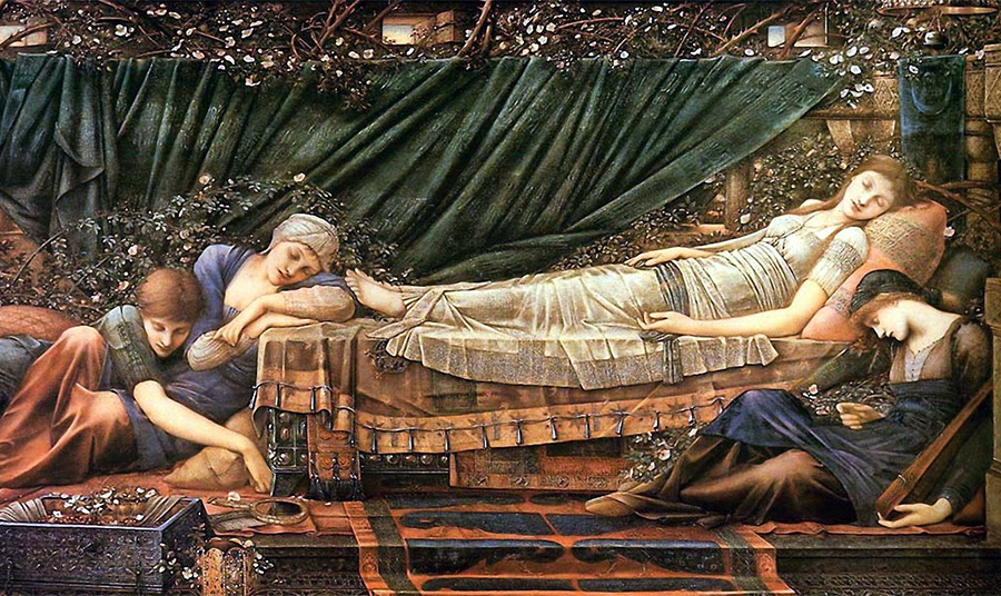 Sleeping Beauty and the palace dwellers under a century-long sleep enchantment (The Sleeping Beauty by Sir Edward Burne-Jones) PHOTO WIKIPEDIA