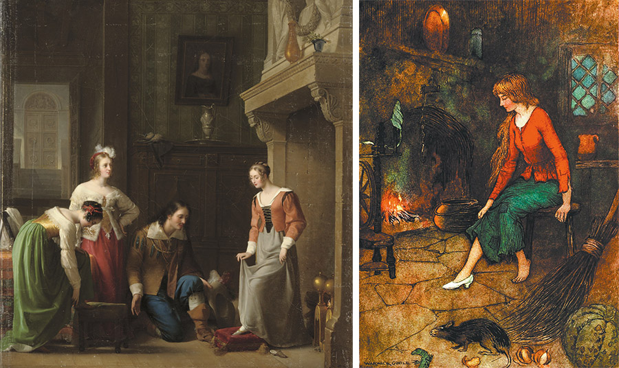 Πίνακας ζωγραφικής «Cinderella a perfect match», Jean-Antoine Laurent 1818 PHOTO WIKIPEDIA // «Cinderella» The Fairy Book, Warwick Goble, 1923