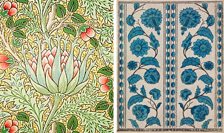 Δείγματα ταπετσαρίας από τον Γάλλο εφευρέτη της σύγχρονης ταπετσαρίας κατά τον 17ο αιώνα: Η ταπετσαρία με θέμα την αγκινάρα και γαλάζια λουλούδια PHOTOS PAPILLON PRESS
