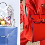 H διαφάνεια σε μία μεγάλη τσάντα, Majorelle // Κόκκινη τσάντα με μπλε λεπτομέρειες, Hermes