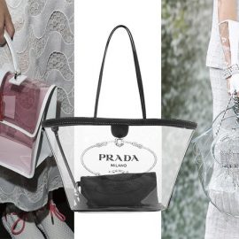 Διαφανής τσάντα ροζ-λευκό, Emporio Armani // Διαφάνεια με μαύρες λεπτομέρειες, Prada // Κρυστάλλινη διαφάνεια, Chanel