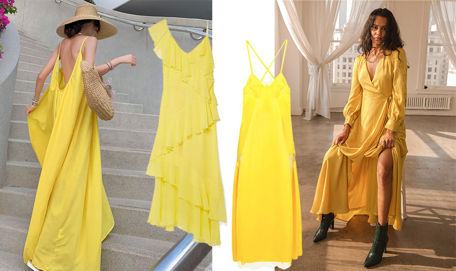 Ένα ανάλαφρο μάξι φόρεμα για όλες τις ώρες σε κίτρινο1 // Βολάν για το μάξι φορεμα, Alice&Olivia // Εξώπλατο κίτρινο μάξι φόρεμα, Off White // Ένα μάξι φόρεμα σε λαμπερό χρώμα φοριέται παντού 
