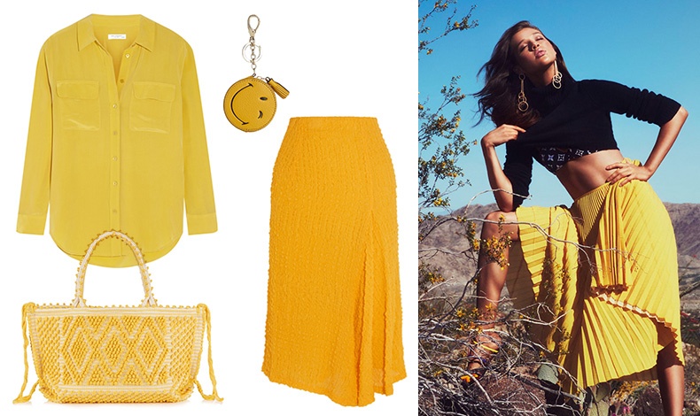 Πουκάμισο, Equipment // Μπρελόκ-πορτοφολάκι, Anya Hindmarch // Μίντι φούστα, Victoria Beckham // Τσάντα, Antonello Tedde // O συνδυασμός με μαύρο είναι κομψός (φωτό: από editorial του Cond? Nast Traveler, καλοκαίρι 2016)