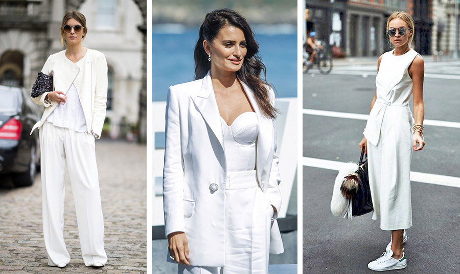 Από τους δρόμους της Κοπεγχάγης.. συνδυασμός λευκής μπλούζας με σακάκι και φαρδύ παντελόνι σε χυτή γραμμή // Η Πενέλοπε Κρουζ με total white εμφάνιση // Σκανδιναβικό στιλ: Γεωμετρικές γραμμές και λευκά sneakers