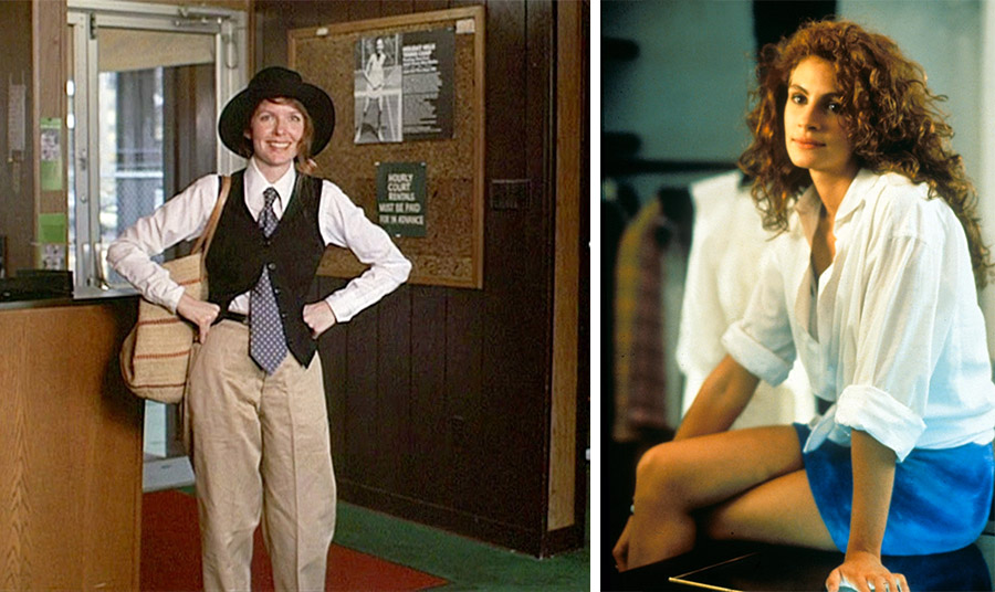 Η Νταϊάν Κίτον με λευκό πουκάμισο, γραβάτα και γιλέκο στην ταινία «Annie Hall»  PHOTO TUMBLIR // Η Τζούλια Ρόμπερτς στην ταινία Pretty Woman PHOTO REX FEATURES 