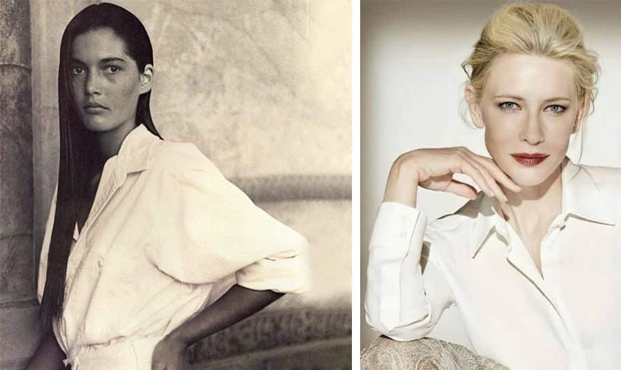 Το μοντέλο Antonia Schoonraad το 1988 φωτογραφημένη από τον Bruce Weber  για διαφήμιση του Calvin Klein PHOTO VIA PINTEREST// H Κέιτ Μπλάνσετ δεν δίστασε να φορέσει λευκό πουκάμισο στην απονομή των Όσκαρ το 1998 PHOTO VIA PINTEREST