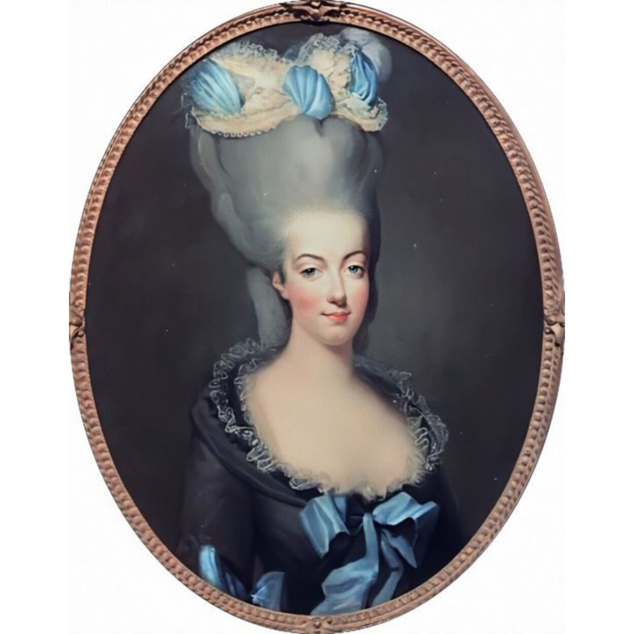 H Μαρία Αντουανέτα με χαρακτηριστικό χτένισμα πουφ, πίνακας Elisabeth Vigée Le Brun PHOTO VIA PINTEREST