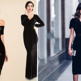 Διαφορετικές εκδοχές ενός μαύρου βελούδινου φορέματος για διαφορετικά στιλ και ώρες της ημέρας