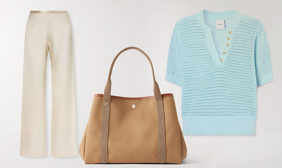 Από τις ανοιξιάτικες συλλογές: Παντελόνι, The Row  // Μπλούζα, Varley // Τσάντα, Rue de Vermeuil 