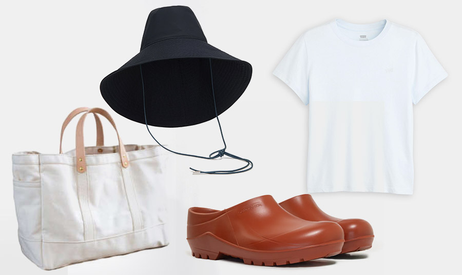 Τσάντα, Gardenista // Καπέλο, TWP // Τσόκαρα, Gardenheir// Λευκή μπλούζα,  Levi’s 