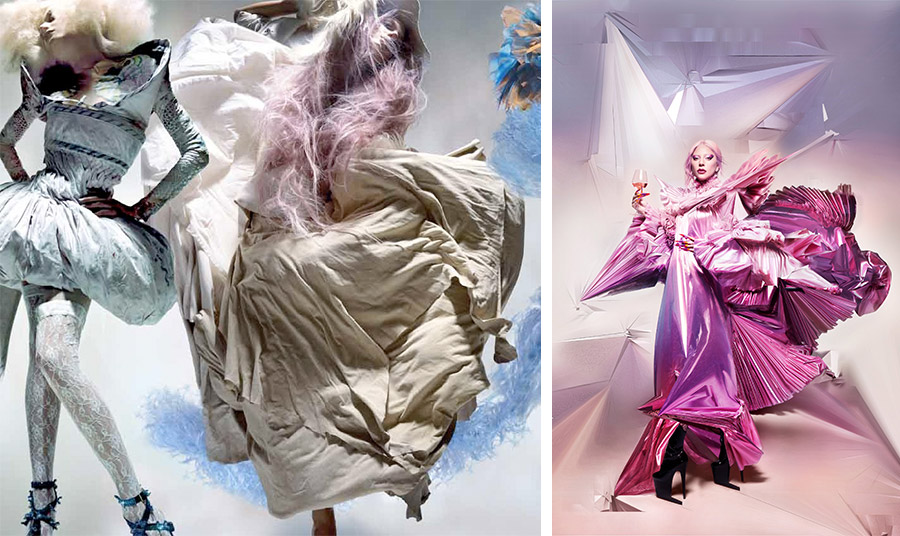 Editorial  μόδας για τη βρετανική Vogue τον Δεκέμβριο του 2008 // Η Lady Gaga στη διαφημιστική καμπάνια της σαμπάνιας Dom Perignon, Μάρτιος 2021 