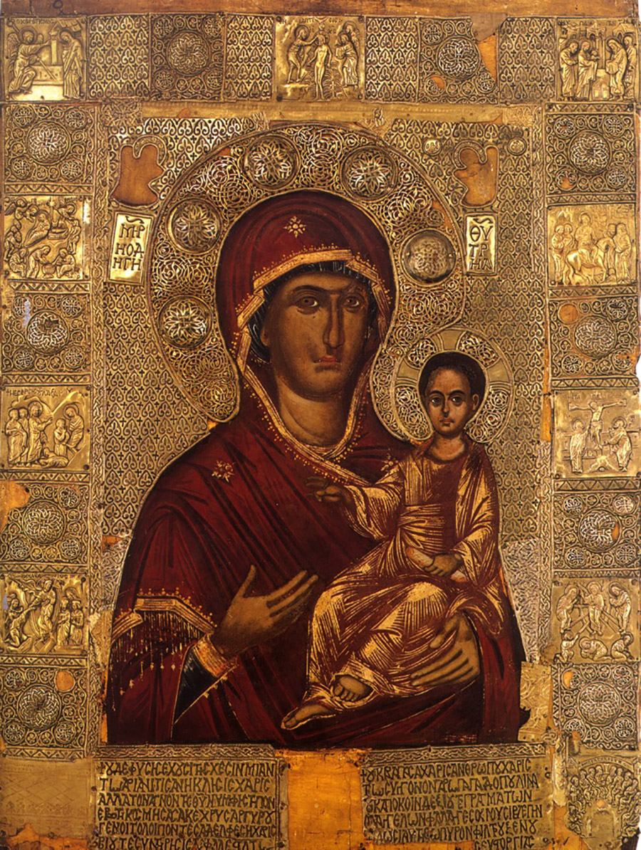 Εικόνα της Παναγίας Οδηγήτριας με ανάγλυφη επένδυση, αρχές 14ου αιώνα (η επένδυση), 18ος αιώνας (η εικόνα) PHOTO  ΙΕΡΑ ΜΟΝΗ ΜΕΓΙΣΤΗΣ ΒΑΤΟΠΕΔΙΟΥ