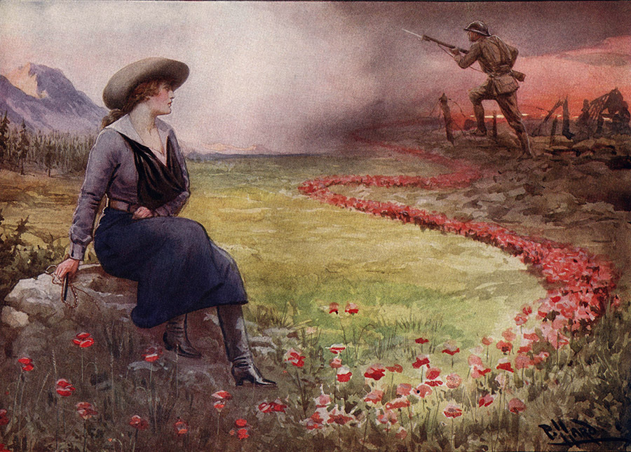 Ο πίνακας με τίτλο «Η Λεπτή Κόκκινη Γραμμή» (The Thin Red Line) του Βρετανού καλλιτέχνη Harold H. Piffard, πιθανότατα δημιουργήθηκε γύρω στο 1917 κατά τη διάρκεια του Α' Παγκοσμίου Πολέμου. Ο πίνακας παρουσιάστηκε στο Canada in Khaki, ένα περιοδικό που εκδόθηκε μεταξύ 1917 και 1919 για να τιμήσει τις καναδικές δυνάμεις κατά τη διάρκεια του πολέμου PHOTO WIKIPEDIA