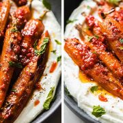 Είναι κρεμώδες, ονειρικό και τόσο νόστιμο! Αυτό το απίστευτο συνοδευτικό πιάτο έχει ιδιότητες ακόμη και κυρίως πιάτου. Είναι μία υπέροχη ιδέα με τα τρυφερά καρότα, περιχυμένα με μια γλυκιά και πικάντικη σάλτσα. Η χτυπημένη φέτα στο κάτω μέρος προσθέτει μια ωραία λεμονάτη γεύση. Αυτό που θα σας μείνει είναι μια έκρηξη γεύσης! Η συνταγή είναι ιδανική και για τα Χριστούγεννα. Μπορείτε να συνοδέψετε για παράδειγμα κάθε είδους ψητά κρεατικά, ψητό κοτόπουλο ή με σολομό ψημένο σε σκορδόβουτυρο και φυσικά με γαλοπούλα για τις γιορτές. Αυτό κάνει αυτά τα ψητά καρότα με μπαχαρικά ιδανικά και τα Χριστούγεννα. Θα ψήσουμε μισό κιλό καρότα με μερικά μπαχαρικά εμπνευσμένα από το Μαρόκο μέχρι να ροδίσουν. Στη συνέχεια, θα αλείψουμε με ένα μείγμα μελιού και πάστα χαρίσα που θα τους δώσει μια ωραία λάμψη και θα αναδείξει τη φυσική γλυκύτητα των καρότων. Σερβίρετε τα πάνω από μία στρώση από κρεμώδη χτυπημένη φέτα και γαρνίρετε με βότανα, όπως φρέσκο ​​μαϊντανό, κόλιανδρο και ψιλοκομμένο δυόσμο. Πιστέψτε μας, δεν έχετε ξαναφάει ένα τέτοιο συνοδευτικό πιάτο. Τι είναι η harissa και πού θα τη βρείτε Η χαρίσα είναι μία πάστα τσίλι, γνωστή παγκοσμίως ως μία από τις πιο καυτερές σάλτσες. Η λέξη harissa μάλιστα, μεταφράζεται ως «συνθλίβω» και παραδοσιακά παρασκευάζεται με αποξηραμένες ή φρέσκες πιπεριές τσίλι, κύμινο, κόλιανδρο, σκόρδο, κύμινο, αλάτι και έξτρα παρθένο ελαιόλαδο. Τη συναντάμε στις κουζίνες των χωρών της Μέσης Ανατολής, όπως η Τυνησία - απ’ όπου και κρατούν οι ρίζες της -, η Λιβύη, η Αλγερία και το Μαρόκο. Μπορείτε να βρείτε στα ράφια των καταστημάτων με ethnic προϊόντα και σε καλά σούπερ μάρκετ. Διαφορετικά αναζητήστε συνταγή για να φτιάξετε τη δική σας!