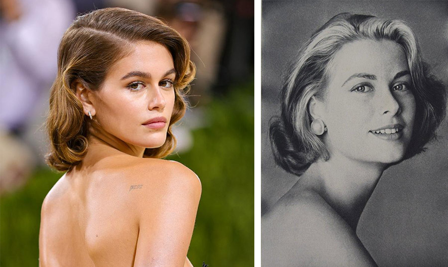 Η Kaia Gerber υιοθέτησε για το φετινό Met Gala ένα καρέ με κυματιστά μαλλιά, παρόμοιο με το στιλ χτενίσματος της Γκρέις Κέλλι στη δεκαετία του ’60, όπως την είχε φωτογραφήσει ο Irving Penn