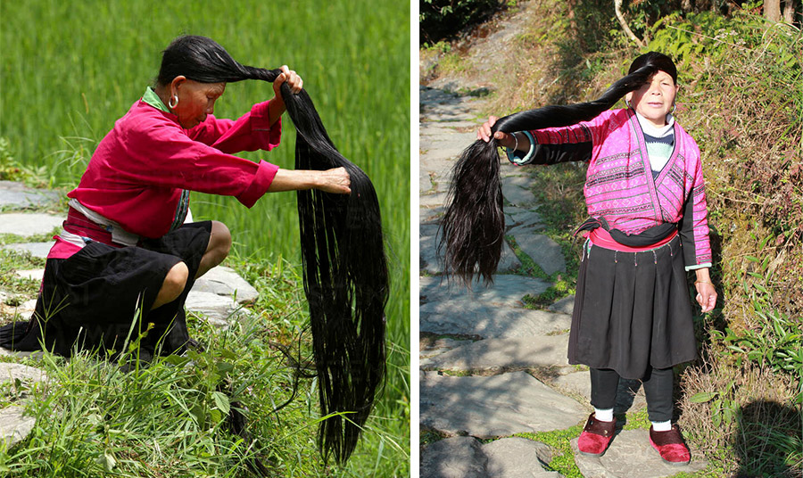 Το ρυζόνερο είναι μέρος μιας αγωγής που κέρδισε στην πόλη Huangluo τον χαρακτηρισμό του Βιβλίου Γκίνες ως το «Χωριό με τα Μακρύτερα Μαλλιά του Κόσμου».