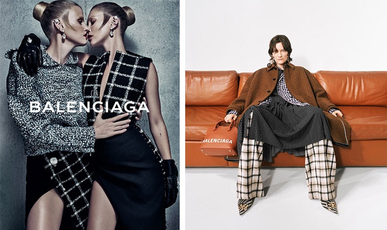 Χαρακτηριστική της νέας τάσης των οίκων μόδας. H καμπάνια του Βalenciaga το 2015 (αριστερά) και για το φθινόπωρο 2018-χειμώνας 2019 με την Martina Almquist φωτογραφημένη από την Ilya Lipkin (δεξιά)