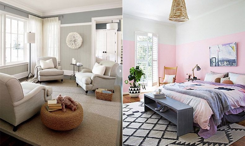 Ακόμη και αν οι τόνοι είναι ουδέτεροι οι τρεις αποχρώσεις του ίδιου χρώματος δημιουργούν εντυπωσιακό αποτέλεσμα // Ροζ και απαλό γκρι στους τοίχους και η πινελιά δίνεται με τις αποχρώσεις του μοβ στα έπιπλα και στο στρώσιμο του κρεβατιού