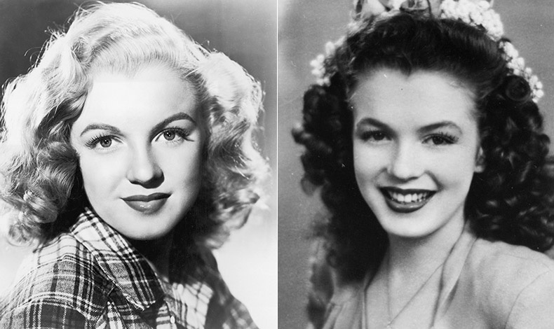 Η Μέριλιν Μονρόε μόλις 15 ετών το 1941 με τα φυσικά σκούρα καστανά μαλλιά της (δεξιά) // Όταν έγινε ξανθιά, το 1947 (αριστερά)