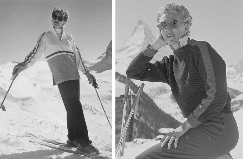 Ο Pucci έγινε διάσημος όταν το Harper’s Bazaar δημοσίευσε μια σειρά από κομψές σκιέρ που φορούσαν τις δημιουργίες του στις πλαγιές του Ζερμάτ το 1948 PHOTO https://www.reed.edu/ // Η διάσημη φωτογράφος Toni_Frissell σε ski resort PHOTO WIKIMEDIA