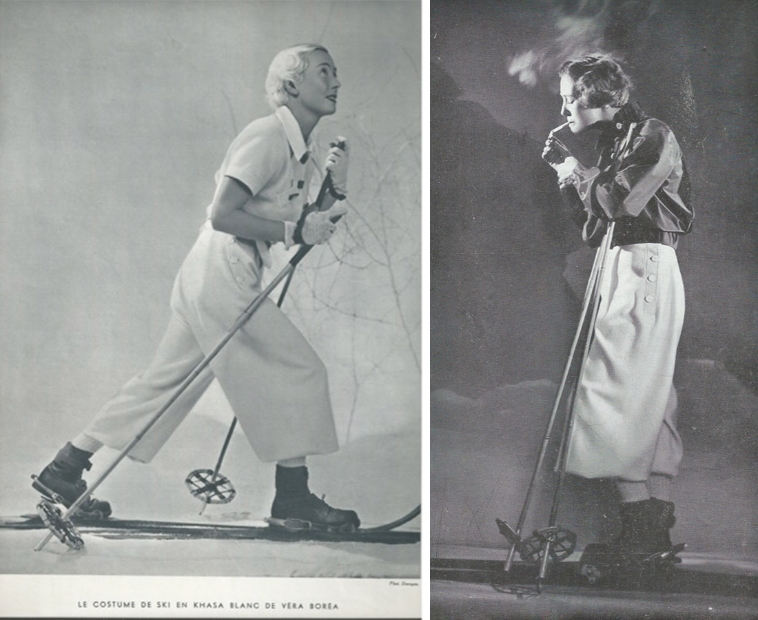 O γαλλικός οίκος που ιδρύθηκε το 1931 στο Παρίσι από την Δούκισσα Vera Borea de Buzzaccherini Regoli ήταν από τους πρώτους που δημιούργησαν πολυτελείς αθλητικές ενδυμασίες για γυναίκες. Εδώ η λευκή στολή σκι του 1934, PHOTO WIKIMEDIA COMMONS VERA // Στολή σκι Vera Borea 1933 PHOTO VERA BOREA