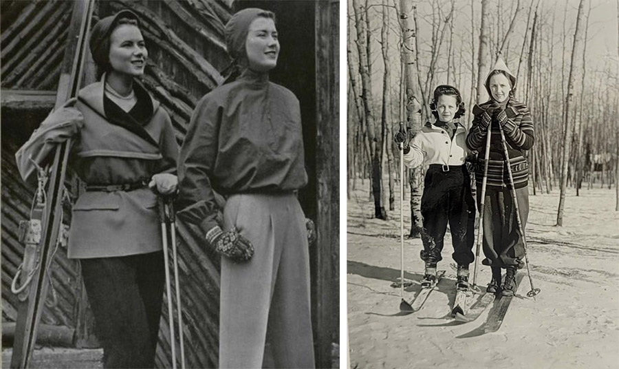 Γυναίκες σκιέρ με στολές Dior το 1940, PHOTO WORDPRESSDIOR // Γυναίκες σκιέρ στις ΗΠΑ 1942-1943 PHOTO MONTGOMERY WARD VINTAGE CATALOG 