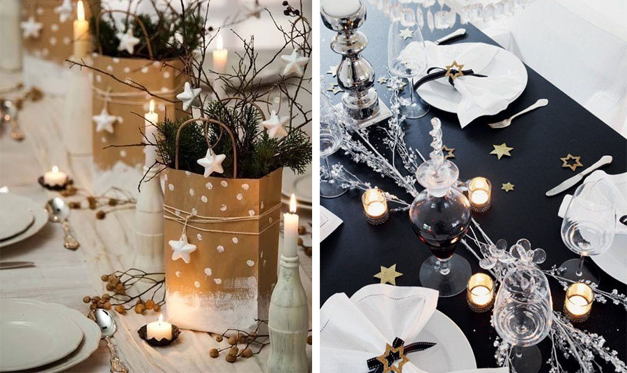 tefal-20xmas-skevi Μία πρωτότυπη ιδέα είναι να χρησιμοποιήσετε μικρά χάρτινα σακουλάκια στολισμένα με λευκά αστεράκια ως… κασπό για το τραπέζι // Συνδυάστε ένα σκούρο μπλε τραπεζομάντιλο με λευκά σερβίτσια και ασημένιες πινελιές με χρυσά αστεράκια