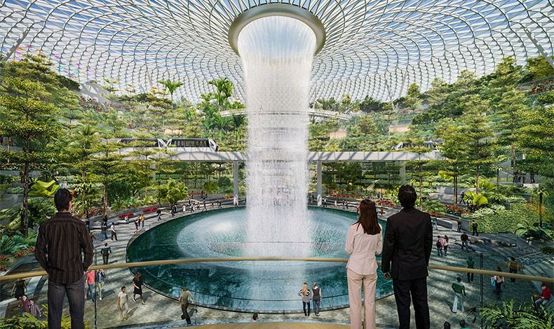 Ο μεγαλύτερος εσωτερικός κήπος της Σιγκαπούρης με έναν καταρράκτη, με την ονομασία Rain Vortex, ύψους 40 μέτρων θα ανοίξει το 2019