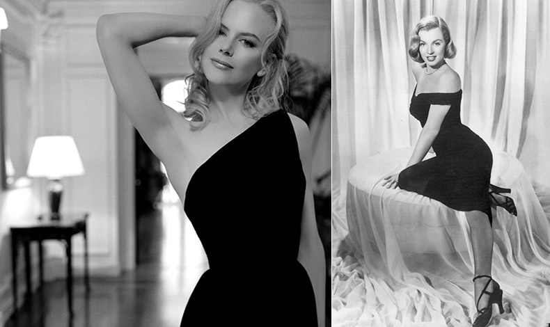 Χθες και σήμερα, το μαύρο κυριαρχεί! Η Νικόλ Κίντμαν με την τελευταία λέξη της μόδας, μαύρο φόρεμα με γυμνό τον ένα ώμο // Η Μέριλιν Μονρόε με σέξι μαύρο φόρεμα