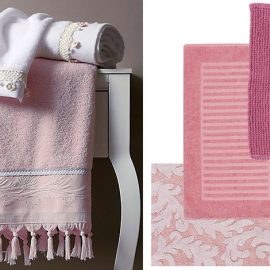 Πολυτέλεια και ρετρό διάθεση στο μπάνιο. Λευκές πετσέτες με κεντήματα και ροζ πετσέτες με κρόσσια το σετ των 3 τμχ. σε ειδική τιμή 33,60? // Χαλάκια μπάνιου εξαιρετικής ποιότητας σε διάφορα χρώματα και διαστάσεις NEF-NEF Homeware